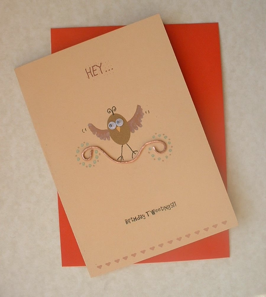 "Birthday Tweetings" Card with Copper Branch