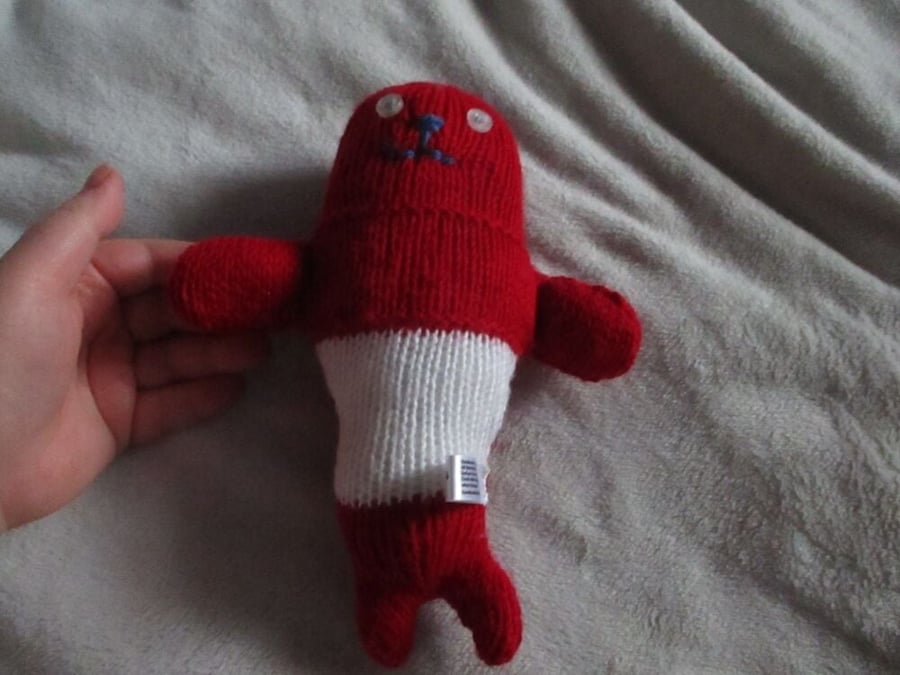 Red and White Hairless Midi Mermaid with White Pearly Eyes Knitted By KM