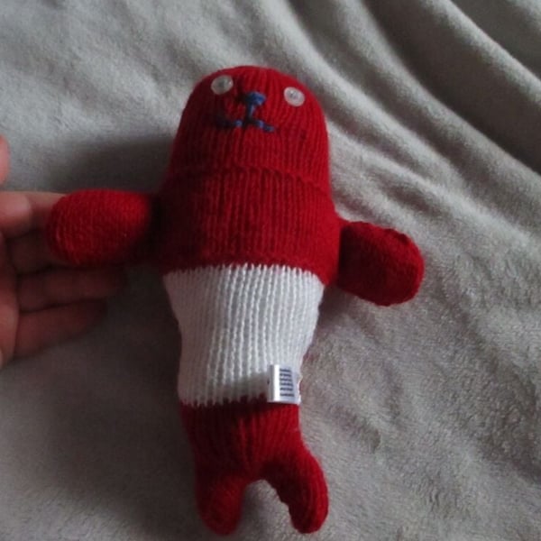 Red and White Hairless Midi Mermaid with White Pearly Eyes Knitted By KM