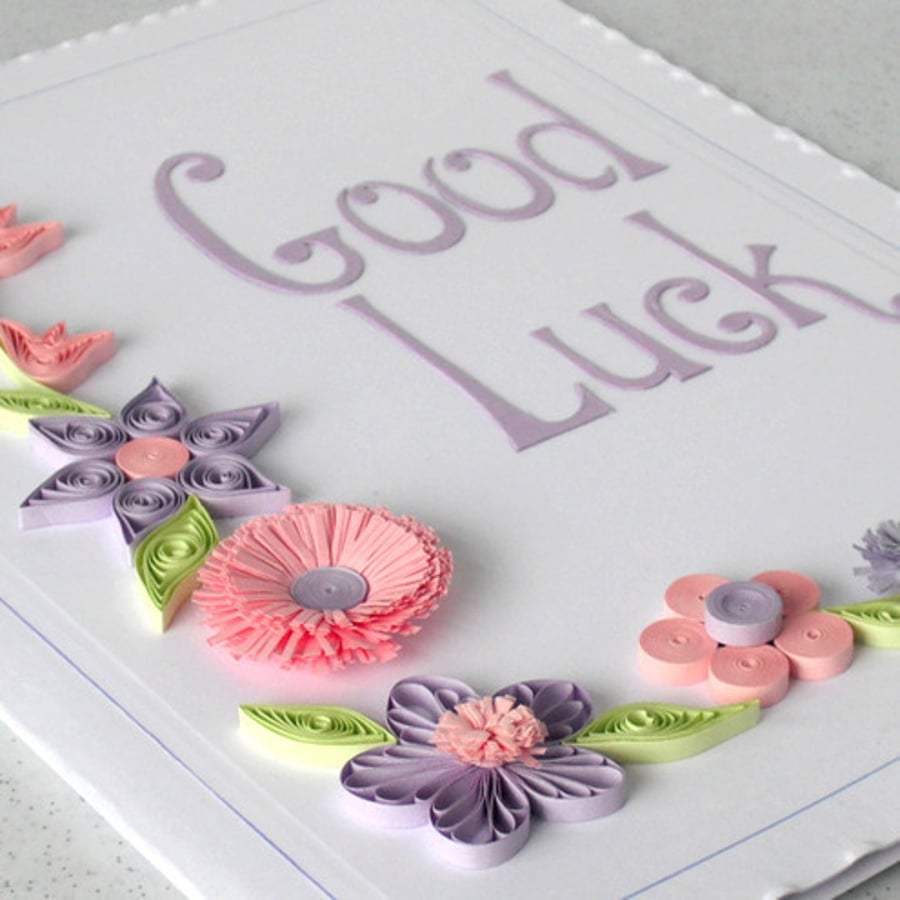 Good luck card, handmade, paper quilling flowers Folksy