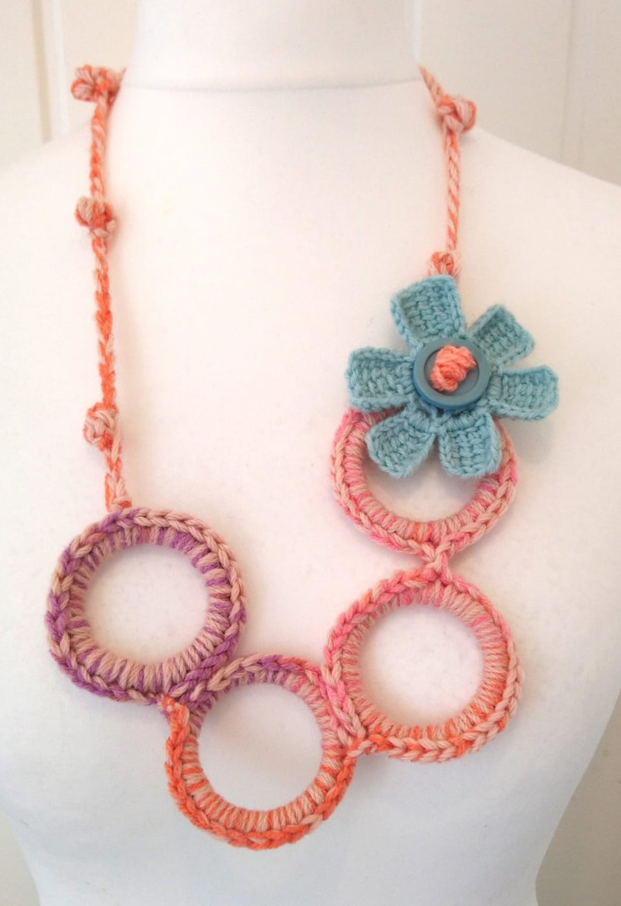 Floral Crochet Ring Necklace