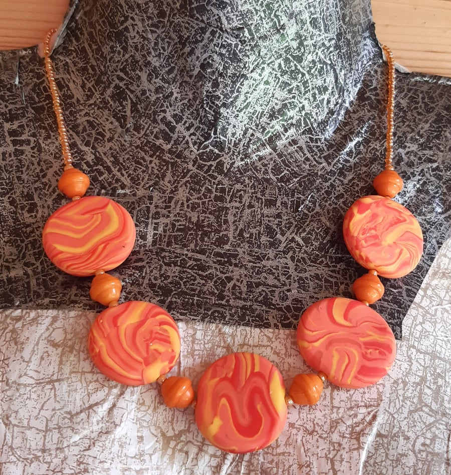 Orange, hot pink and yellow disc necklace
