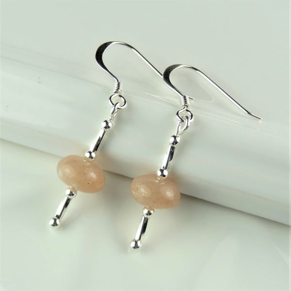Sterling silver & Sunstone natural stone drop earrings, in a gift box
