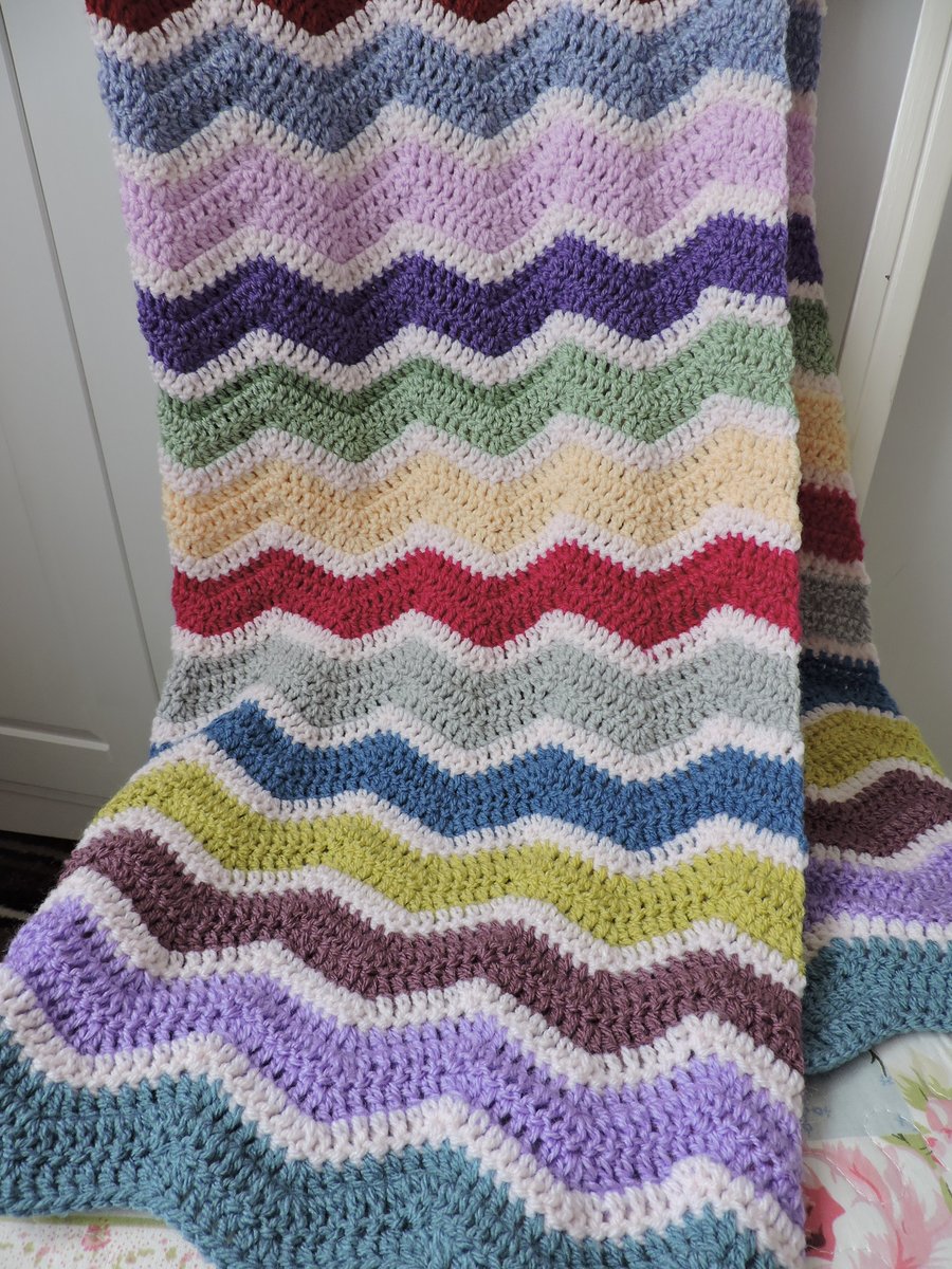  Sale Crochet Zig Zag Blanket Throw Rainbow