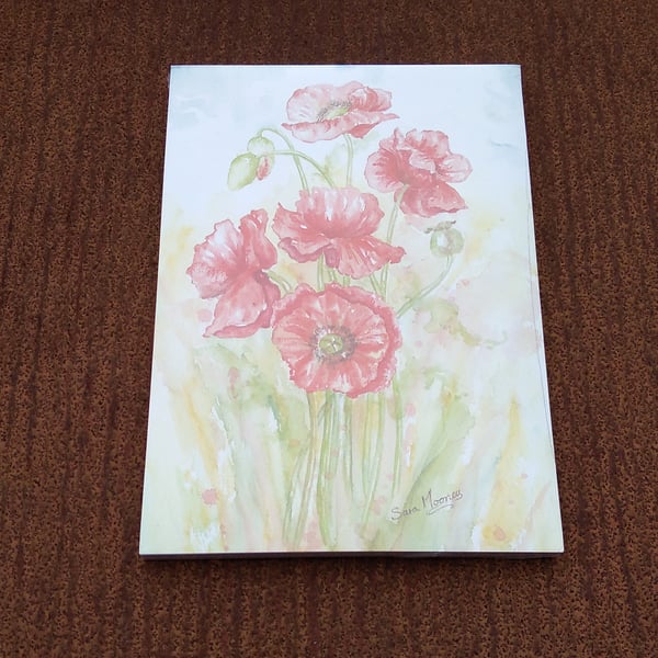 Notepad magnetic back. Poppy painting from original art-work printed on front