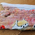 Original painting Poppy Croft on driftwood.