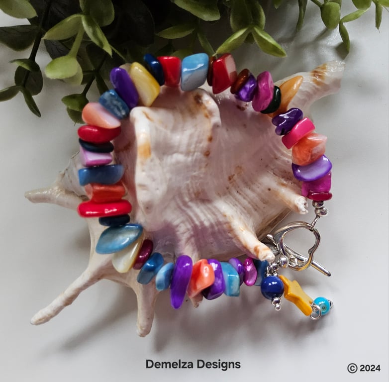 Mother Of Pearl Hand Made Charm Bracelet 