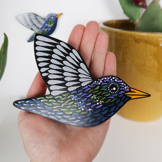 Starling wall decor, garden bird wall hanging, gift for bird lovers.