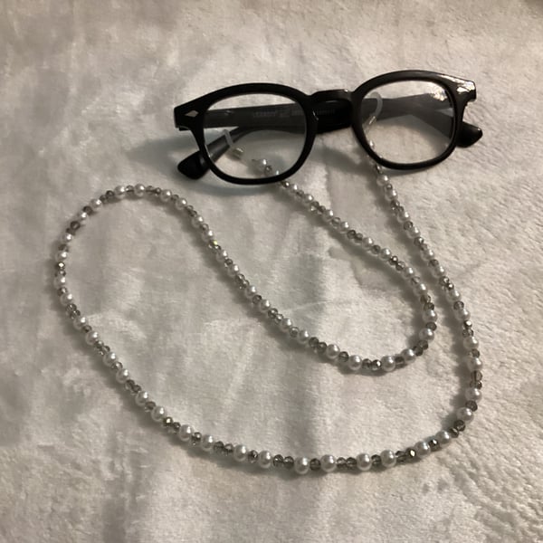 Glasses lanyard, beaded lanyard, grey,
