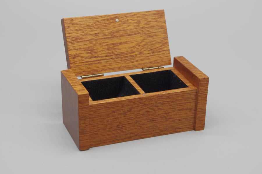 Wooden trinket, ring box with secret drawer. Handmade. African Sapele.