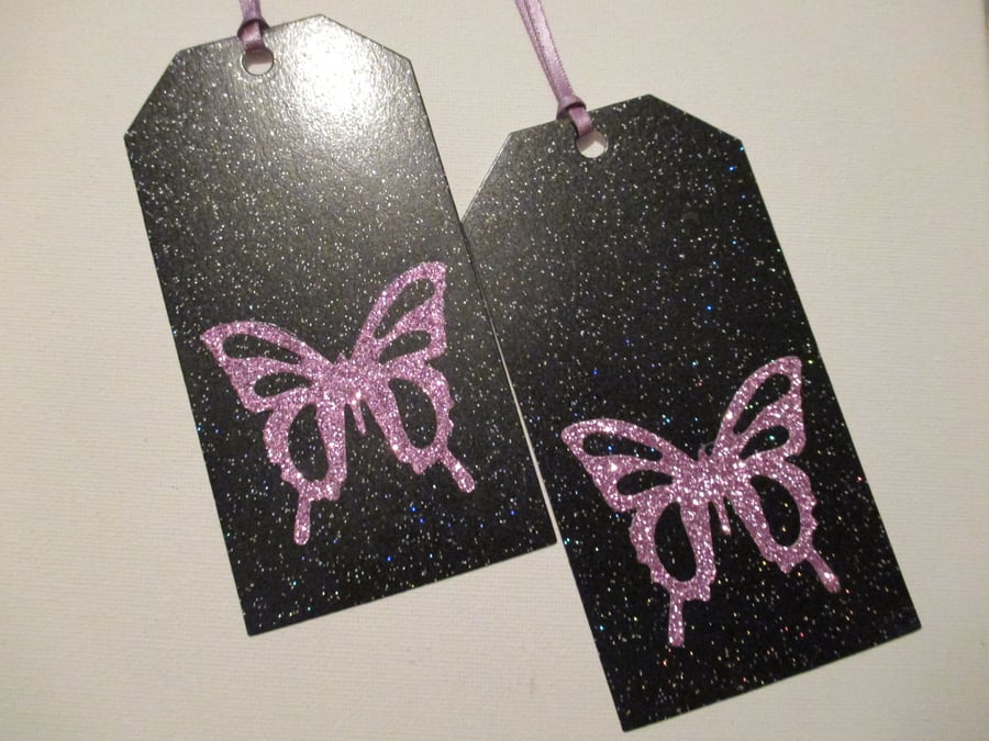 2x Purple Butterfly Gift Tags ideal for Christmas or birthday presents