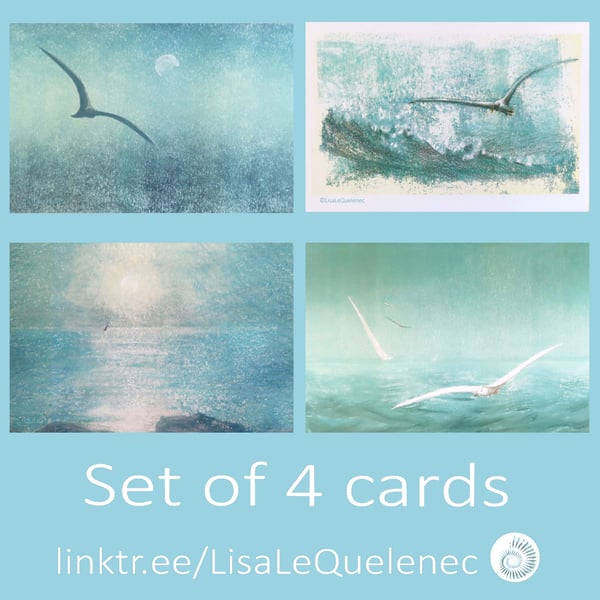 Set of 4 notelets coastal seaside gull blank greeting cards bundle cello free