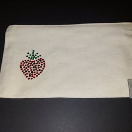 STRAWBERRY SPARKLES MAKE UP BAG, PENCIL CASE, hand sparkled, strawberry