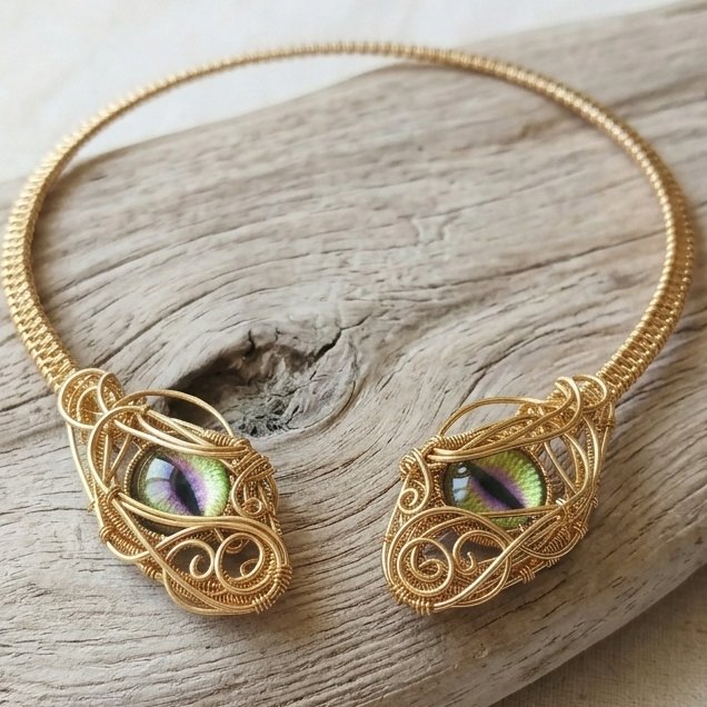 Wire Dragon Eye Statement Collar Necklace