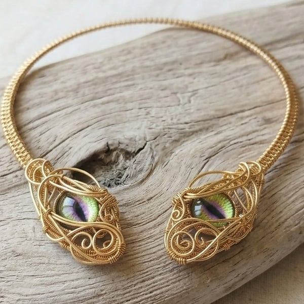 Wire Dragon Eye Statement Collar Necklace