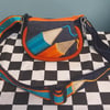 Orange & Turquoise Pencil purse with long adjustable strap