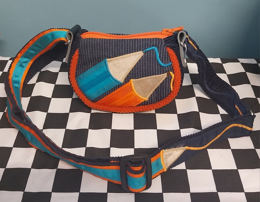 Orange & Turquoise Pencil purse with long adjustable strap