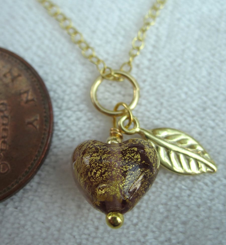 Little Amethyst Sweet Heart Gold plated Silver Venetian Necklace