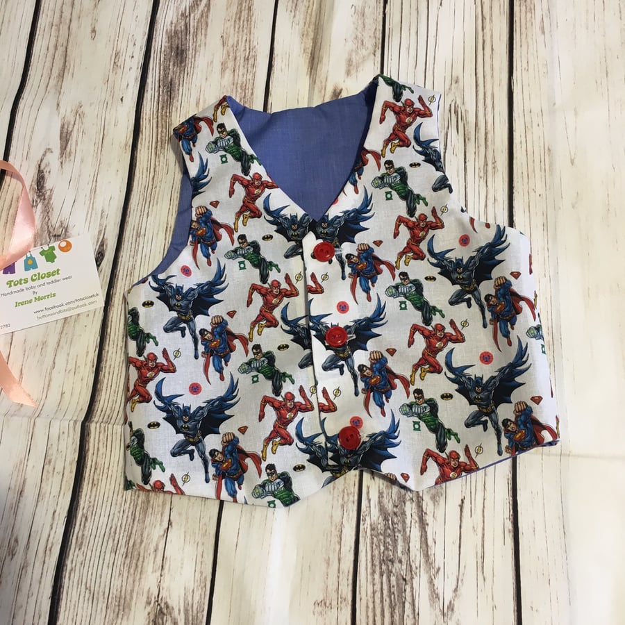 Cute little waistcoat, Super Hero’s, casual waistcoat, age 12 months