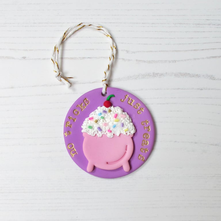 No Tricks just Treats cauldron hanging decoration OR Magnet, Handmade,Halloween