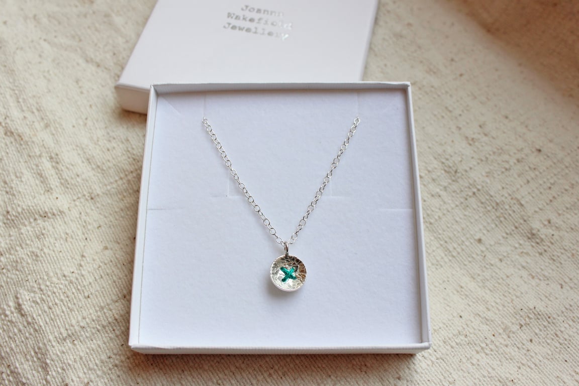 Silver button necklace, small stitched button, lace texture necklace