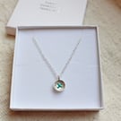 Silver button necklace, small stitched button, lace texture necklace