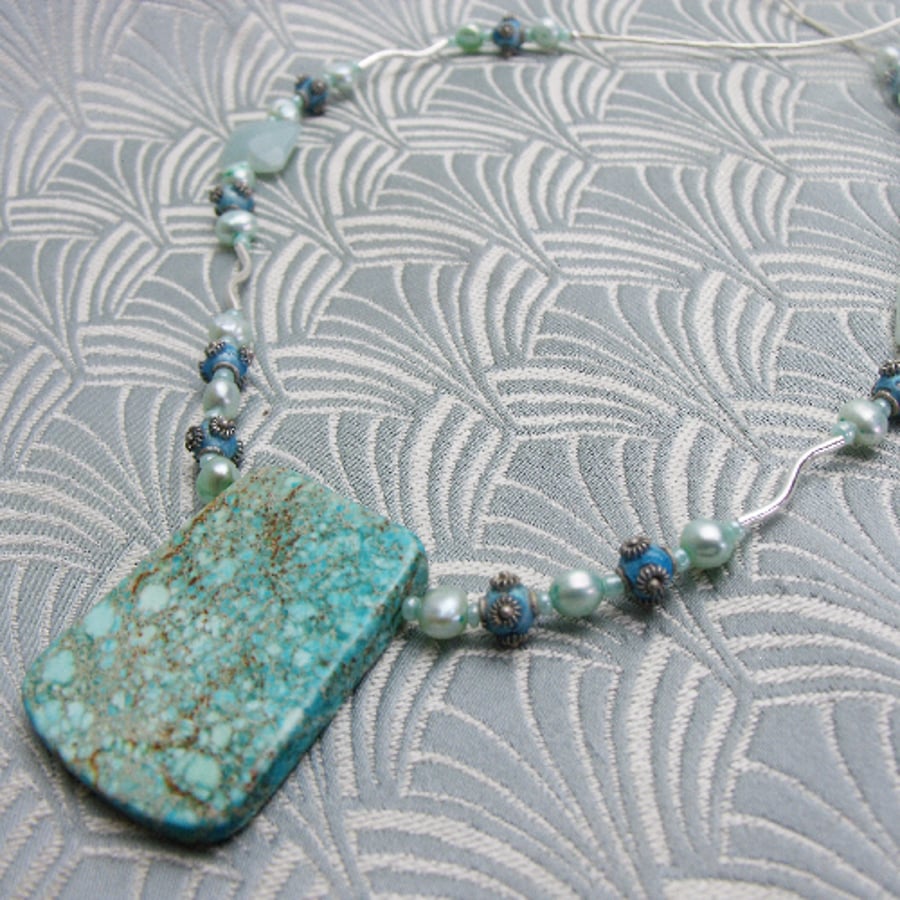 Jasper Necklace, Blue Semi-Precious Stone Necklace, Handmade Blue Necklace CC89
