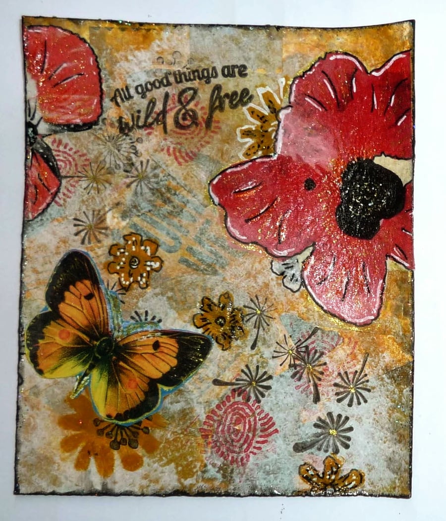 Botanical Mixed Media Postcard. Folksy