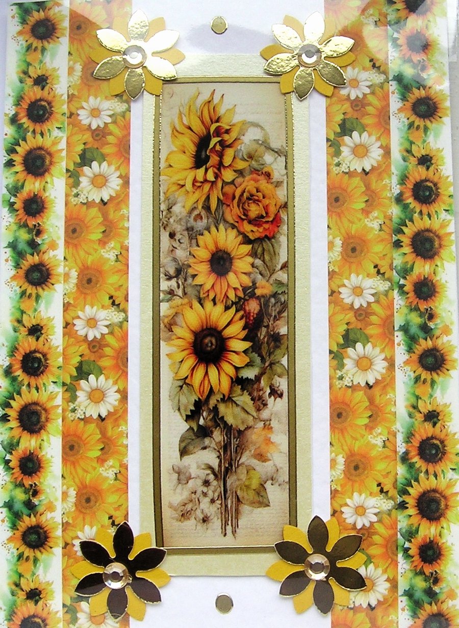 Yellow Sunflowers - Hand Crafted Decoupage Greeting Card - Blank 3109
