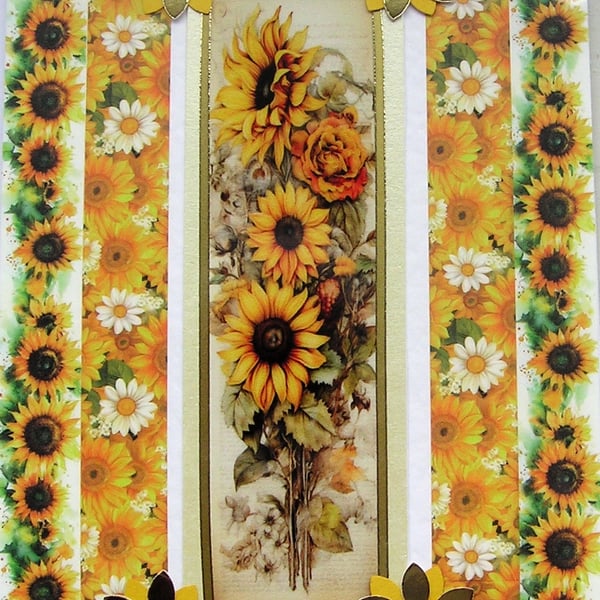Yellow Sunflowers - Hand Crafted Decoupage Greeting Card - Blank 3109