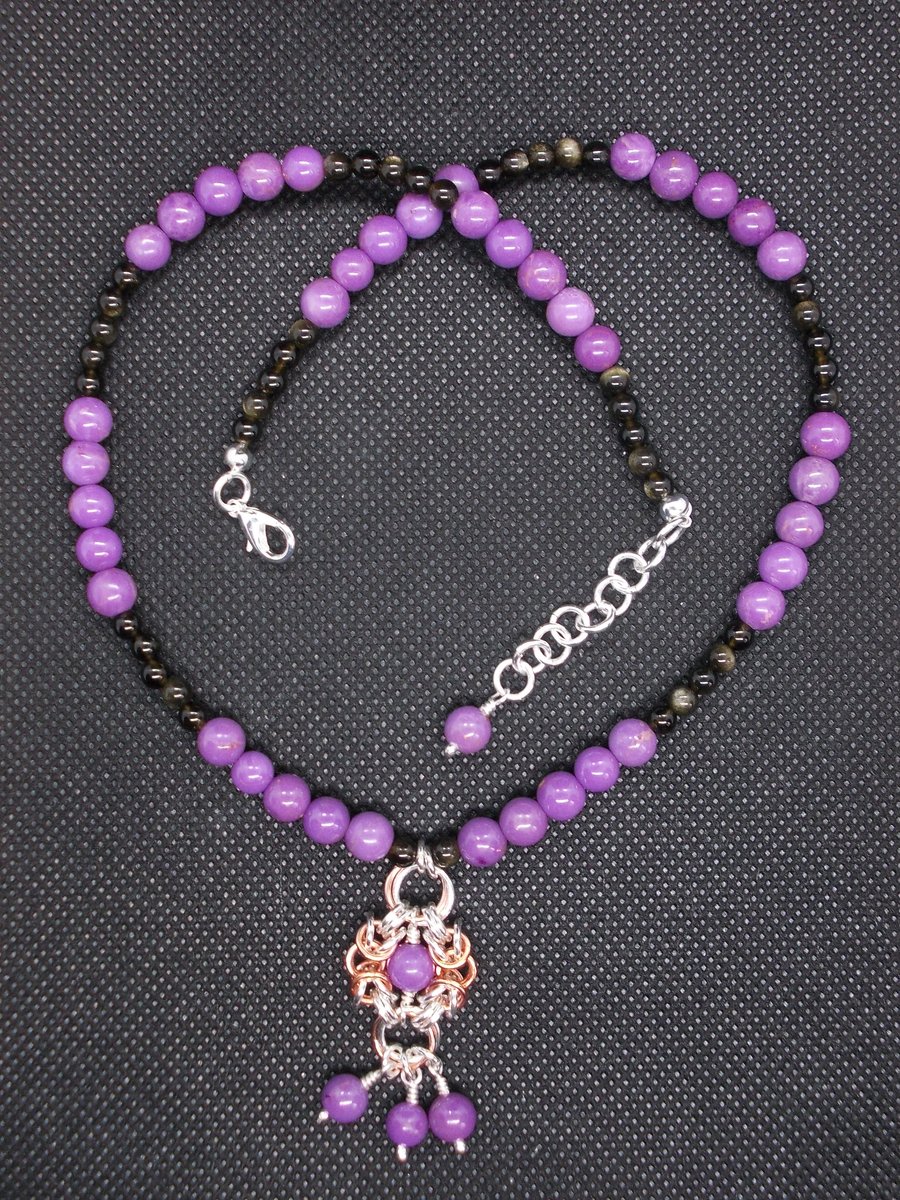 SALE - phosphosiderite and golden obsidian necklace