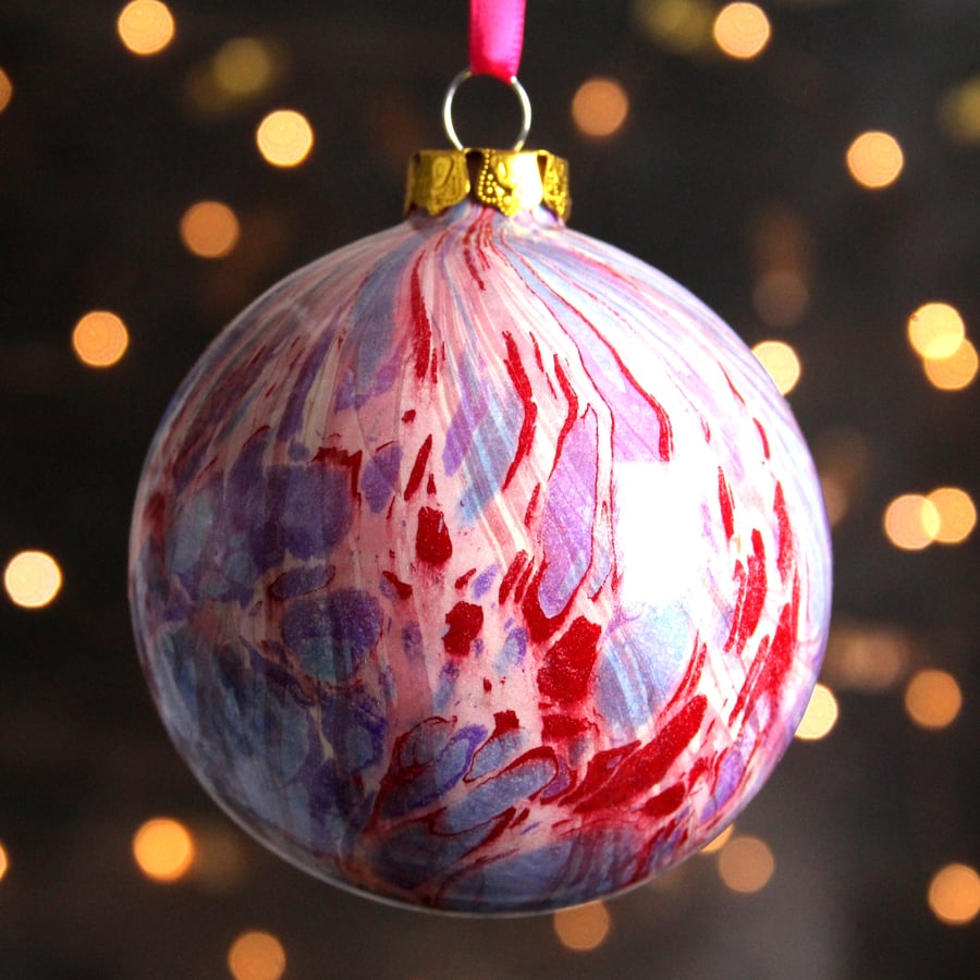Double marbled Luxury ceramic Christmas decoration bauble red pink purple