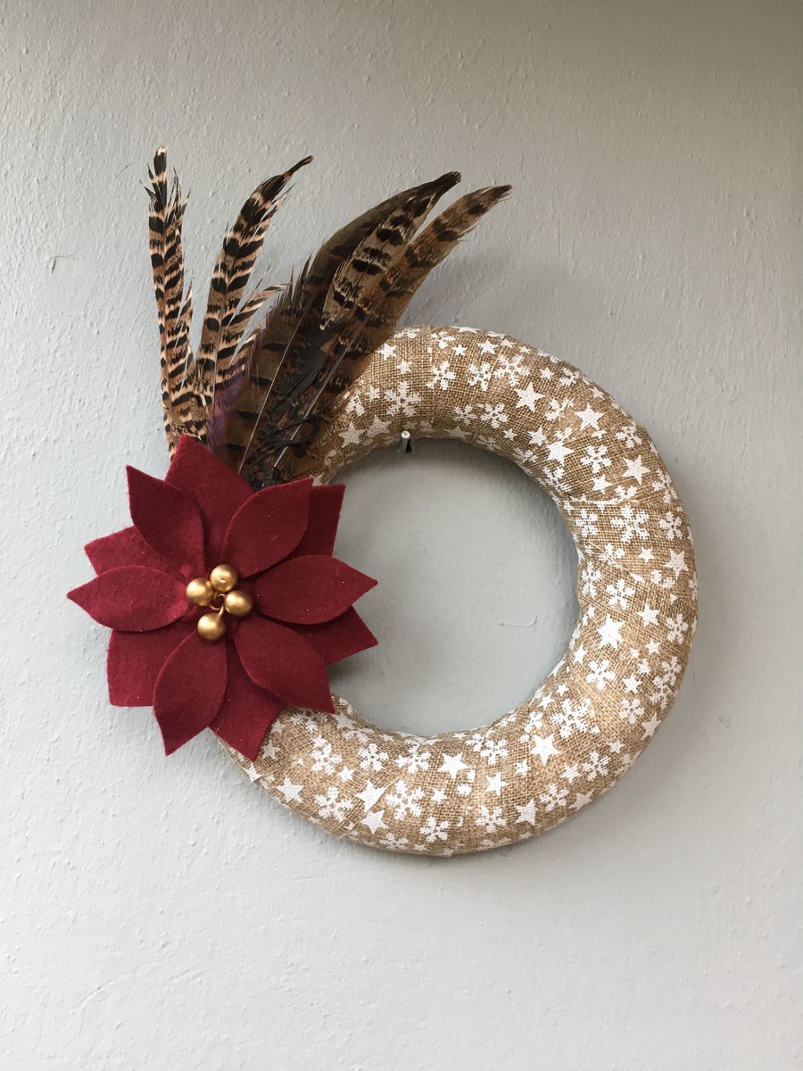 Natural Jute Christmas Wreath - Poinsettia 