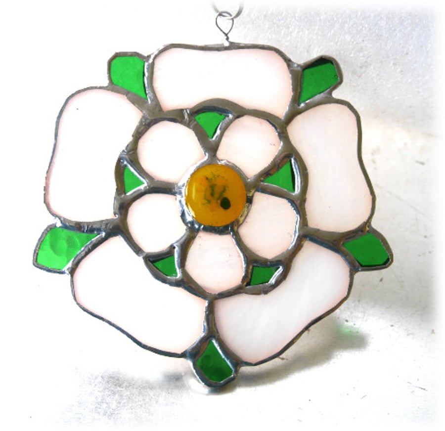 SOLD Yorkshire Rose Suncatcher Stained Glass 061
