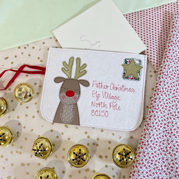 Reindeer Embroidered Letter to Santa Envelope Decoration