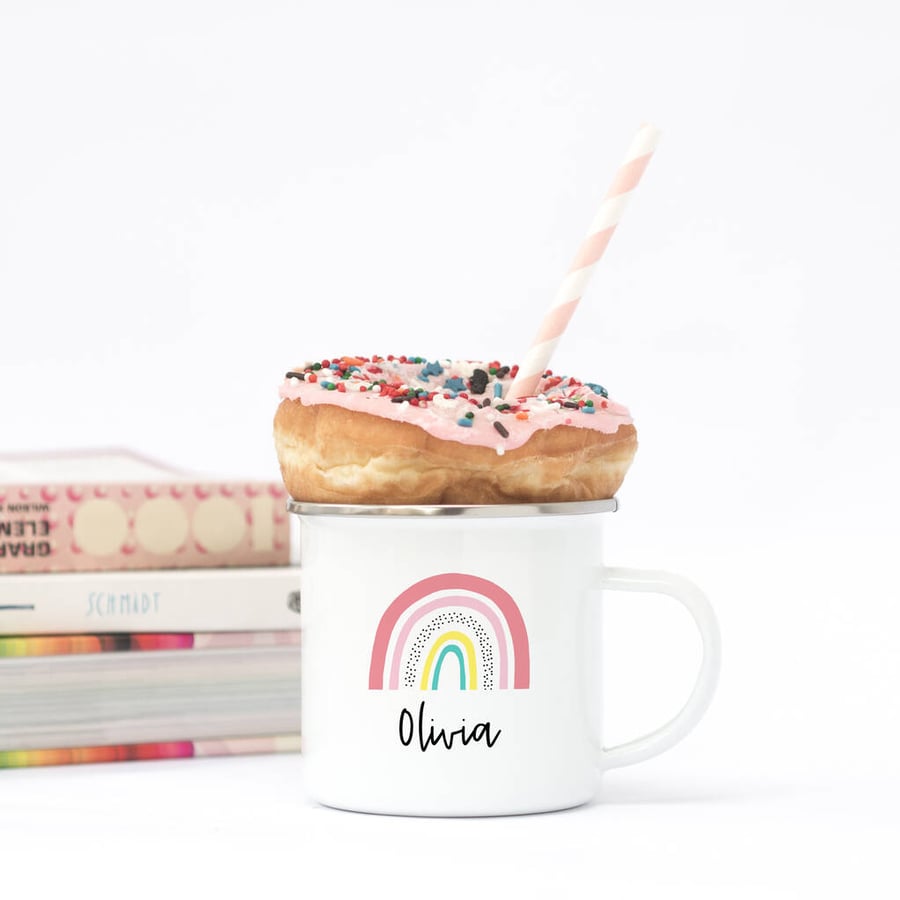 Personalised Rainbow Name Enamel Mug