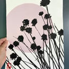 Botanical art, Garden chives, shadow painting, original, handmade, signed
