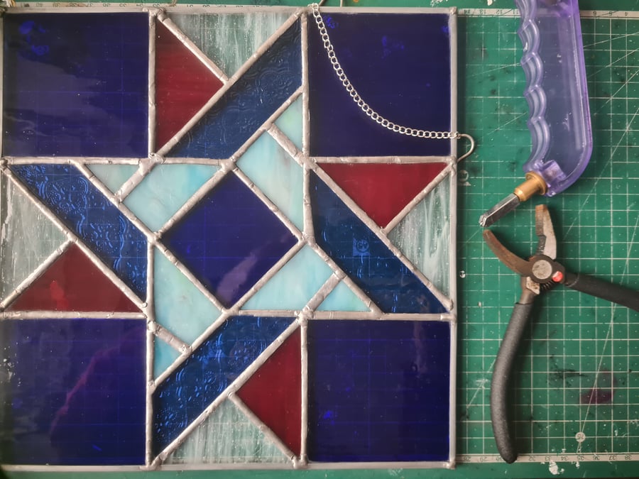 Blue stained glass quilt square