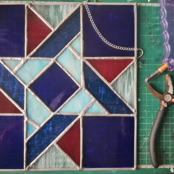 Blue stained glass quilt square