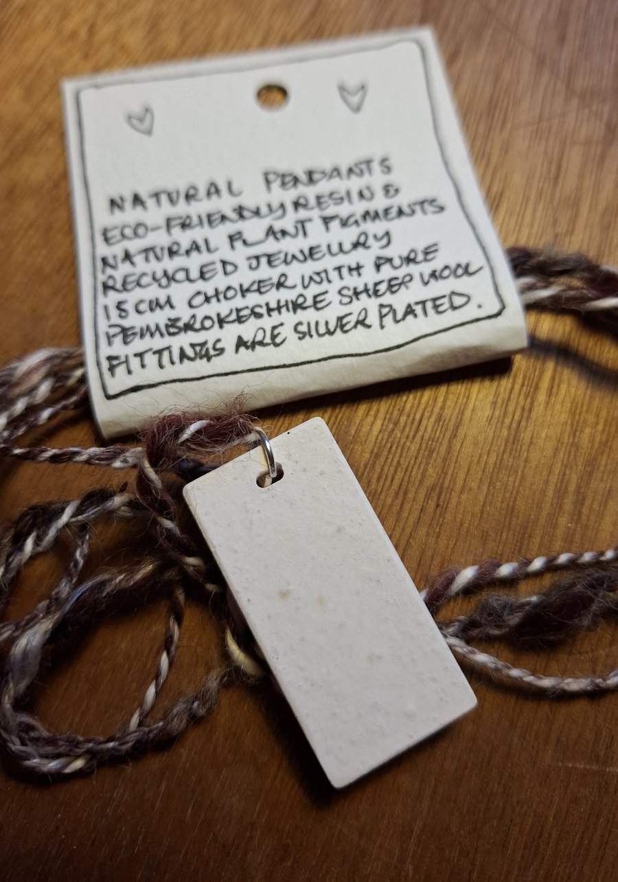 Eco Friendly Resin, Rectangle Pendant, Pure Pembrokeshire Wool Choker, Necklace