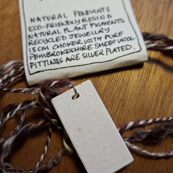 Eco Friendly Resin, Rectangle Pendant, Pure Pembrokeshire Wool Choker, Necklace
