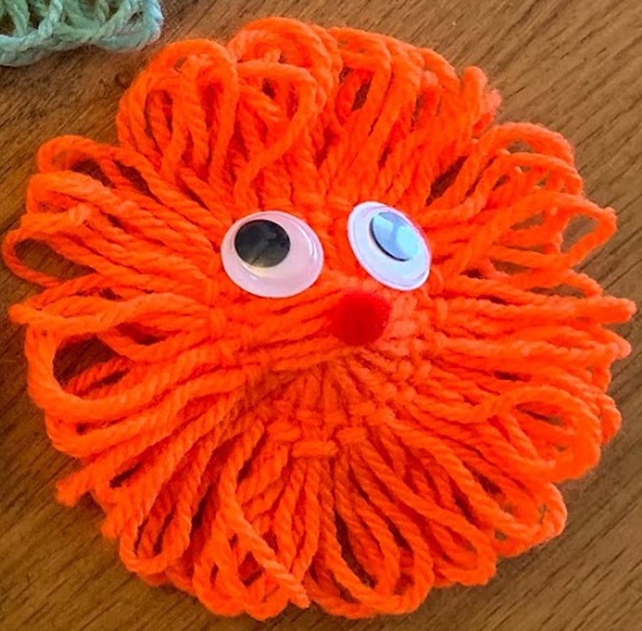 Orange Funny Face Badge Googly Eyes Red Pom Pom Nose Lapel Pin Brooch