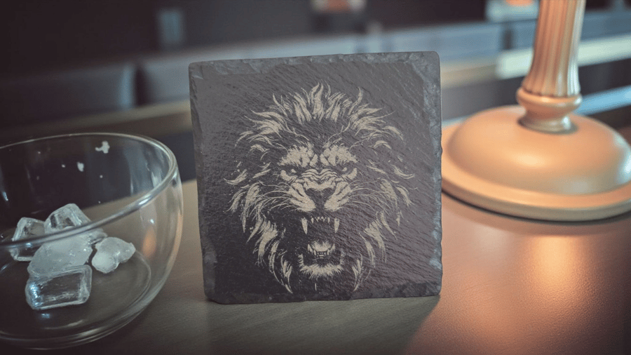 Slate Coaster – Roaring Lion Design (10 x 10cm)