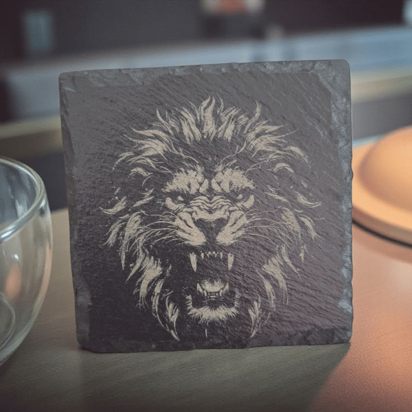 Slate Coaster – Roaring Lion Design (10 x 10cm)