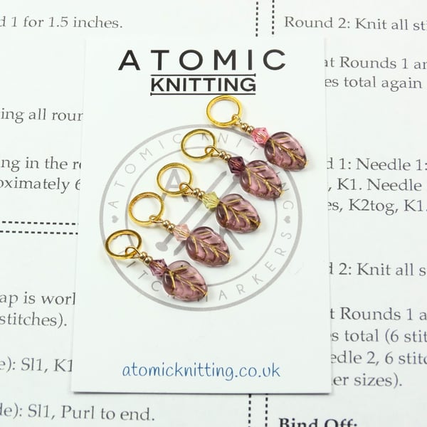 Stitch Markers - Amethyst Sparkle Leaf - set of 5