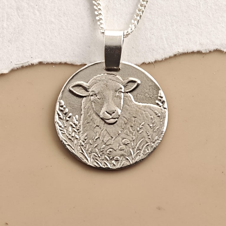 Sheep Engraved Sterling Silver Coin Necklace
