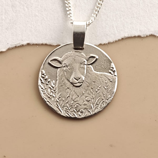 Sheep Engraved Sterling Silver Coin Necklace