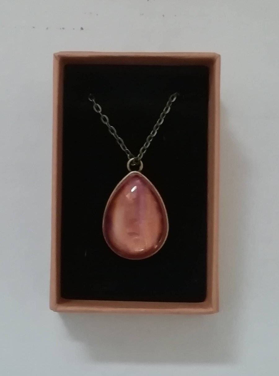 Marble clay glass costume jewellery pendant with a bronze metal chain  