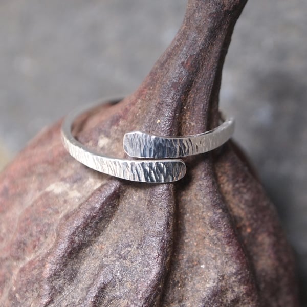 Textured sterling silver wrap ring, made to order, adjustable silver ring