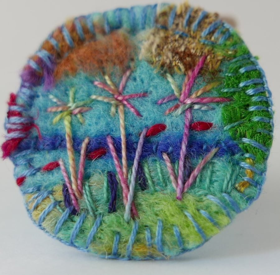 Hand Embroidered Flower Brooch